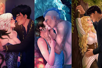 draw semi realistic art nsfw romance book cover art fantasy art without ai