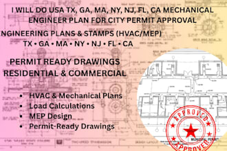 usa tx, ga, ma, ny, nj, fl, ca mechanical engineer plan for city permit approval
