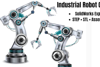 design industrial robotic arm and mechanical assembly in solidworks