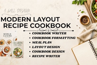 design a modern layout recipe cookbook writer cookbook formatting meal plan