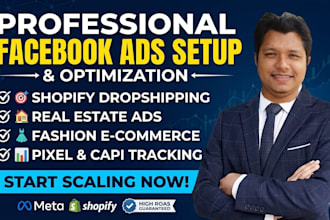 set up facebook ads for shopify dropshipping, real estate and fashion ecommerce