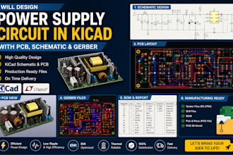 design power supply circuit in kicad with pcb schematic and gerber