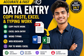 do accurate data entry,copy paste,excel and word and typing work