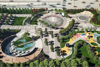 reimagine any plot into sustainable, 3d park masterplan,cgi playground,d5 render