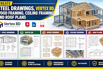 create steel drawings, vectex bd, wood framing, ceiling framing and roof plans