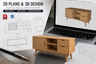 draw furniture plans in autocad and sketchup 2d and 3d