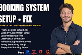fix set up booking systems on fresha, calendly, vagaro, glossgenius, mindbody