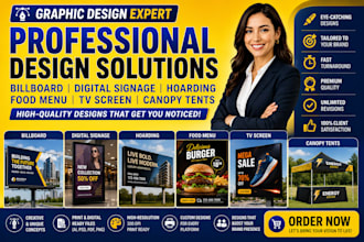 design billboard, digital signage, hoarding, food menu, tv screen, canopy tents