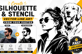 create silhouette and stencil vector line art from photos