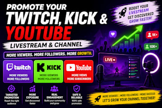 promote your twitch kick youtube livestream for real viewers and followers