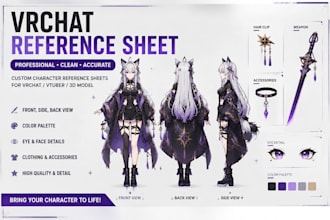 draw character reference sheet for vrchat avatar, vtuber model, vrm, mmd, sfm