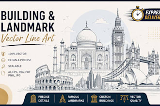 create building and landmark vector line art