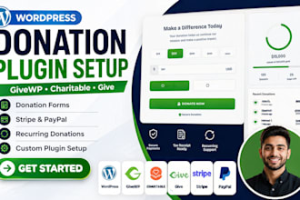 design wordpress donation website and setup givewp, charitable, donorbox plugins