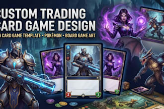custom trading card game design tcg card game template, pokemon, board game art