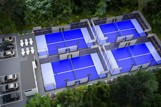 create 3d padel, badminton, table tennis, basketball and sports courts design