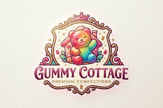 design a cute gummy bear logo for your candy brand