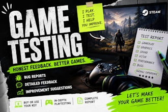 test and review your game on steam or any other platform
