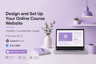 set up and design your course website on kajabi, learnworlds,teachable,thinkific