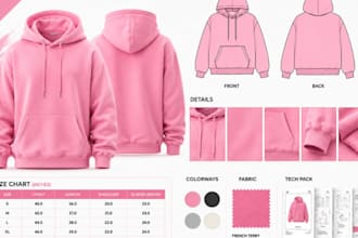 create hoodie tech pack streetwear apparel mockup and clothing tech pack