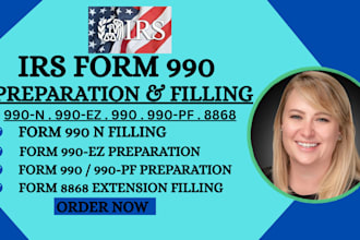 prepare and file irs form 990, 990ez, 990pf and 8868