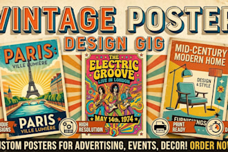design retro vintage poster, vintage travel poster, or retro flyer
