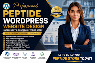build peptide wordpress website, supplement website, research peptide store