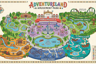 design custom theme park, zoo, resort, tourist and illustrated attraction maps