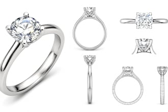 design custom jewelry rings with 3d cad modeling for manufacturing and rendering
