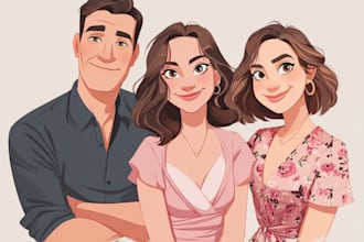 realistic family portrait, couple art
