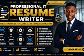write devops, grc, sre, devsecops, servicenow, splunk, siem and mulesoft resumes