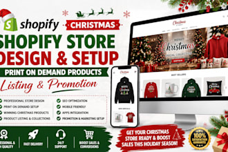 build christmas shopify store design print on demand product listing