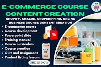 create ecommerce course content, online course for shopify, amazon dropshipping,