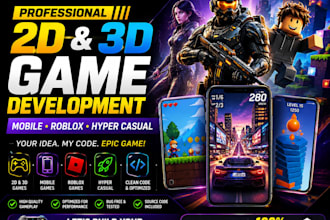 develop 2d 3d mobile games, roblox games and hyper casual games