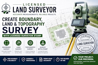 licensed land surveyor, create boundary, land and topography survey with stamp