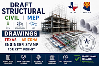 draft structural civil mep drawings texas arizona engineer stamp for city permit