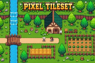 create pixel art tileset, pixel tileset, 2d pixel game assets for indie game art