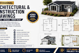 draw adu, house addition, deck, patio construction permit plans,2d floor plan