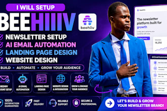 setup beehiiv newsletter ai email automation beehive landing page website design