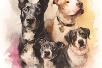 custom pet portrait, two pet portrait, watercolor portrait