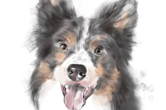 draw a custom pet portrait in watercolour sketch technique
