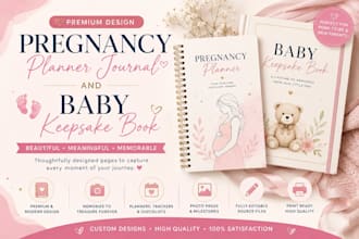 design a premium pregnancy planner journal and baby keepsake book
