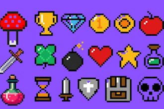 create custom pixel art game icons, UI assets, items and hud elements