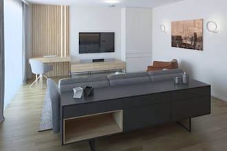 render elegant  small compact living room and dining area for studio apartments