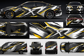 design custom car wrap, vehicle wrap, van wrap, truck wrap and race car livery