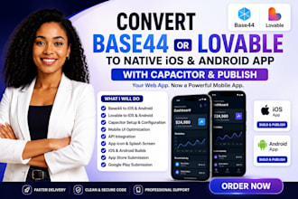 convert base44 to capacitor lovable app to native ios android app and publish