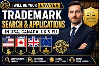 be your lawyer to do trademark search and applications in USA, canada, UK