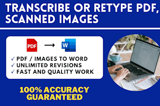 transcribe or retype PDF, scanned documents pages, transcript images