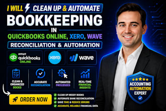 clean up and automate bookkeeping in quickbooks online, xero, wave reconcilation