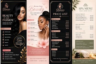 design salon flyer, beauty flyer, price list and spa menu