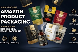 design amazon product packaging, box design and pouch packaging